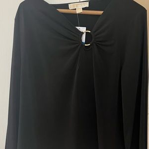 Michael Kors Black Asymmetrical Neck with Bell Sleeves Women’s Top Blouse